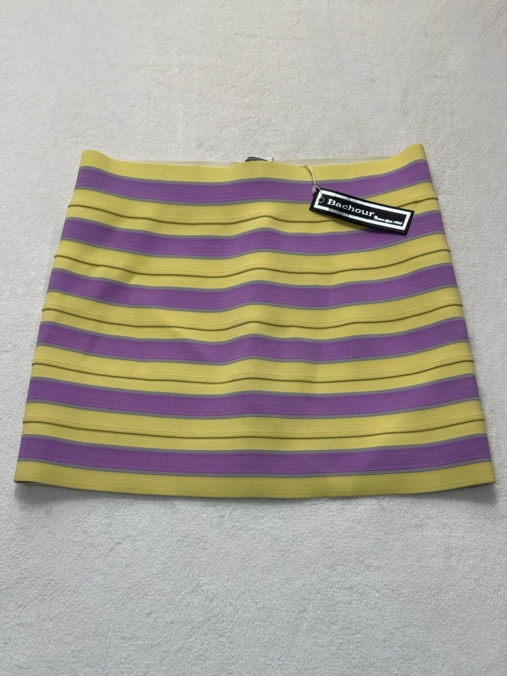 NWT is Bachour Striped Bandage Skirt, Mini Skirt Pastel Made in Canada